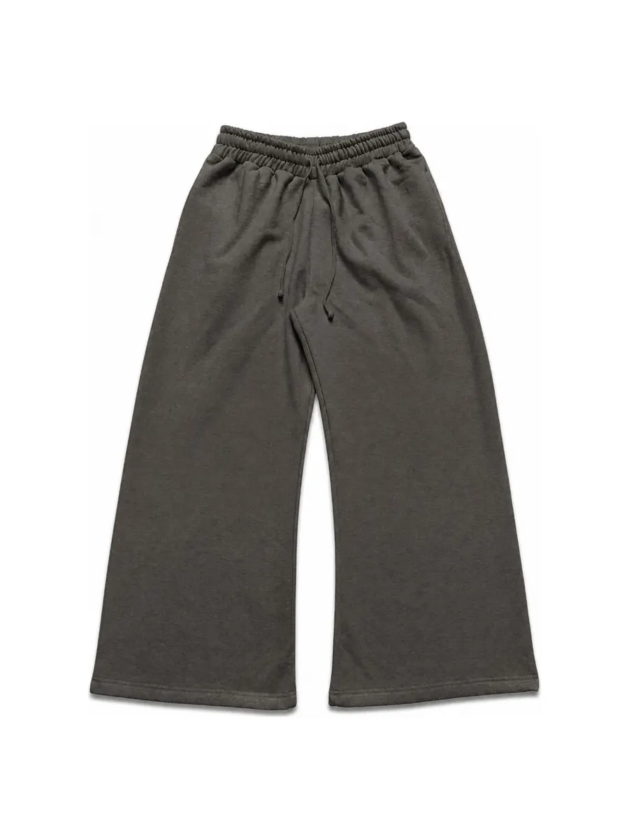 Charcoal wide-leg sweatpants laid flat